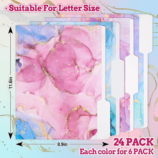 Whaline 24 Pack Marble File Folders Letter Size Pink Blue Marble Decorative File Pockets with 1/3 Cut Tab for Home Office Classroom Supplies, 8.9 x 11.6 Inch