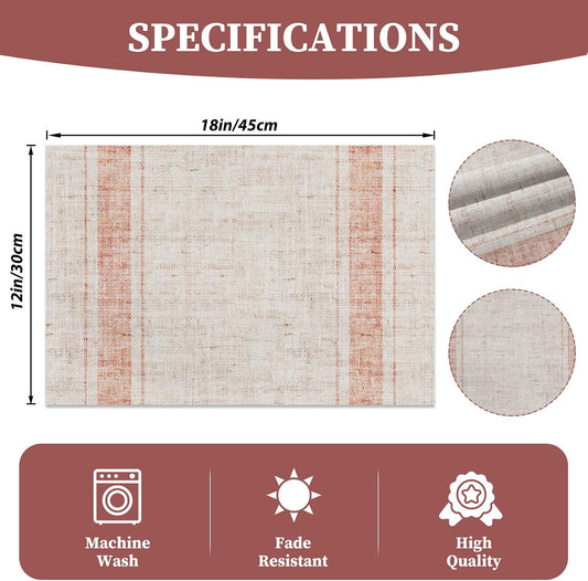 Modern Minimalist Line Decorative Placemats Set of 4 Heat-Resistant Non-Slip Kitchen Table Mats Khaki Woven Rectangle Placemats for Dining Table 18"x12" Washable, Pink Stripe