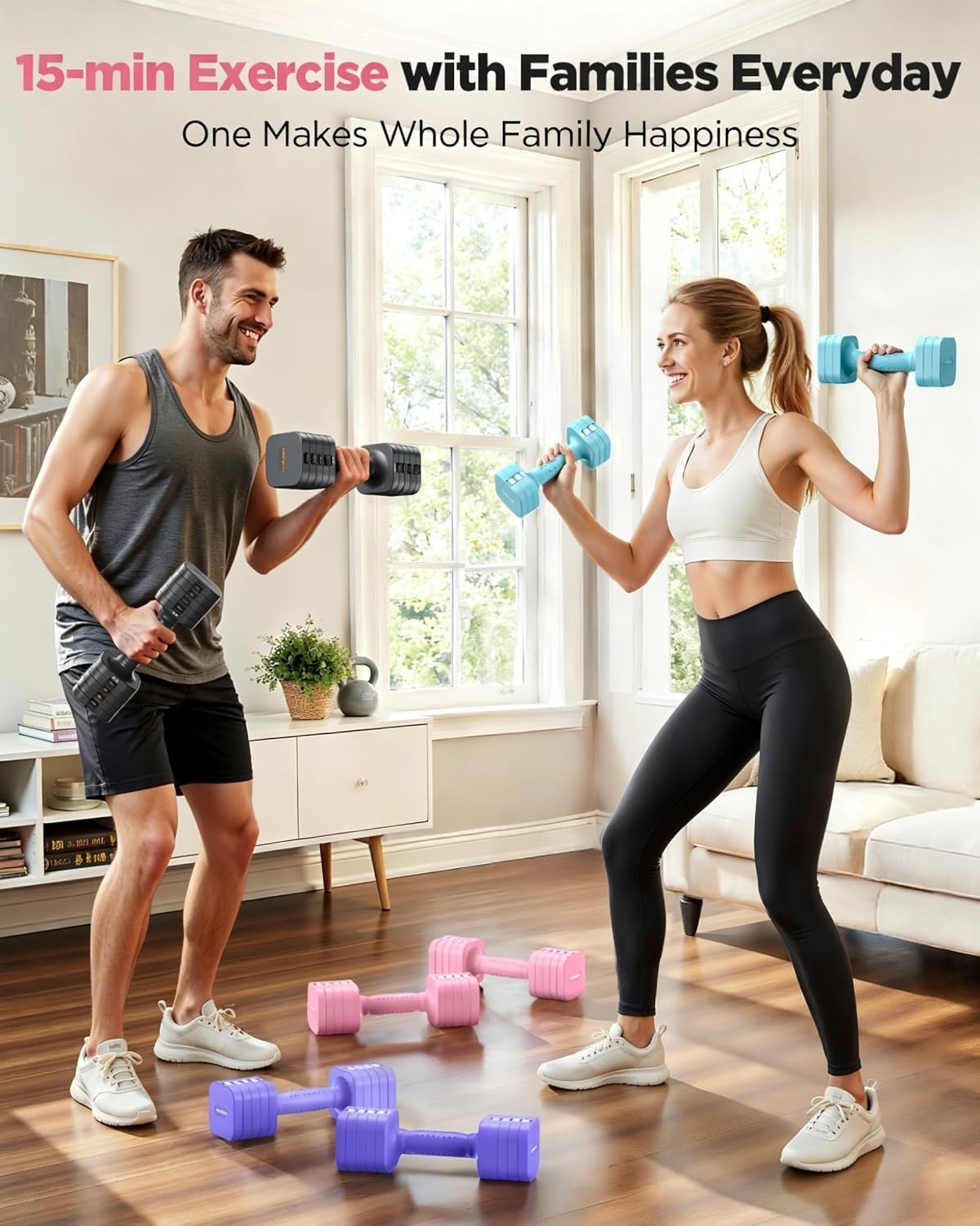 FEIERDUN DB3 5-in-1 Adjustable Dumbbell Set, 6LB/10LB Pair Adjustable Weights for Women at Home, Dual Locking Stable Hand Weights with TPU Soft Handle, Home Gym, Rehab, Pilates, Yoga, Strength Training