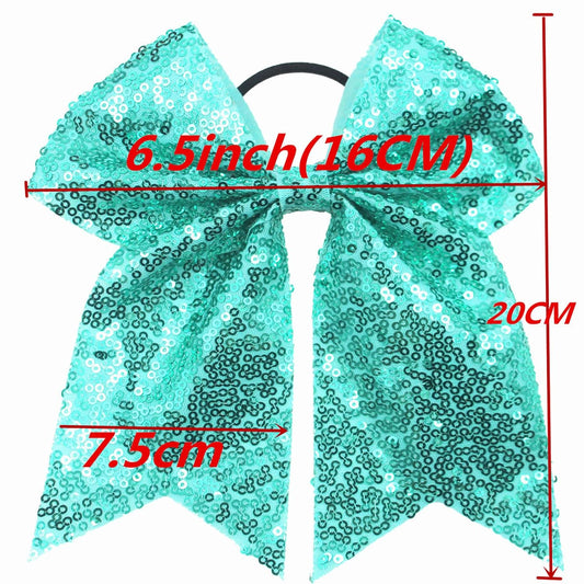 6.5 Inches Sequins Hair Bows Elastic Hair Tie Ribbon Large Cheer Bow Ponytail Holder Hair Band for Women Girls Kids Teens (Pink)