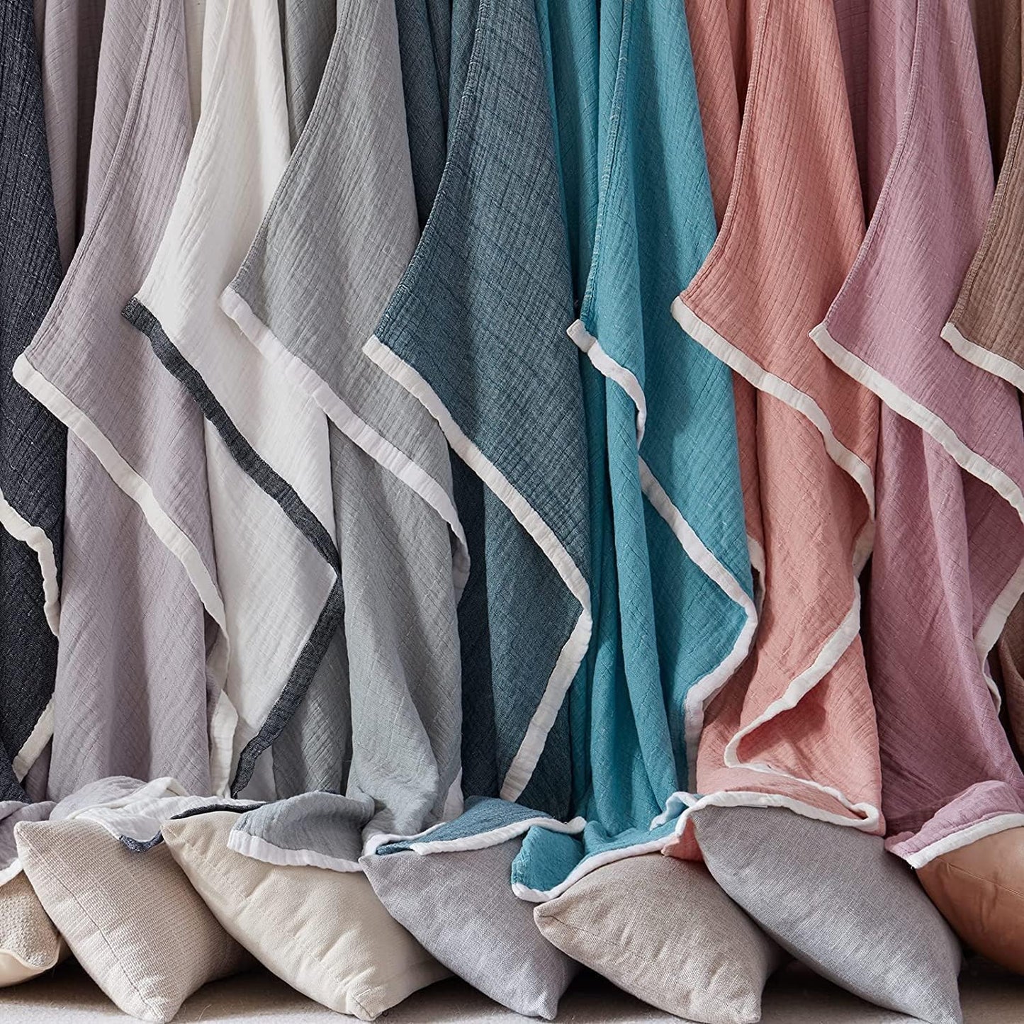 SE SOFTEXLY Cotton Muslin Throw Blanket for Adults,Breathable 4-Layer Yarn Dyed Linen Texture Gauze Blanket for Bed Sofa Couch,Super Soft Light Weight Blanket for All Season(50"x60",Coral Pink)