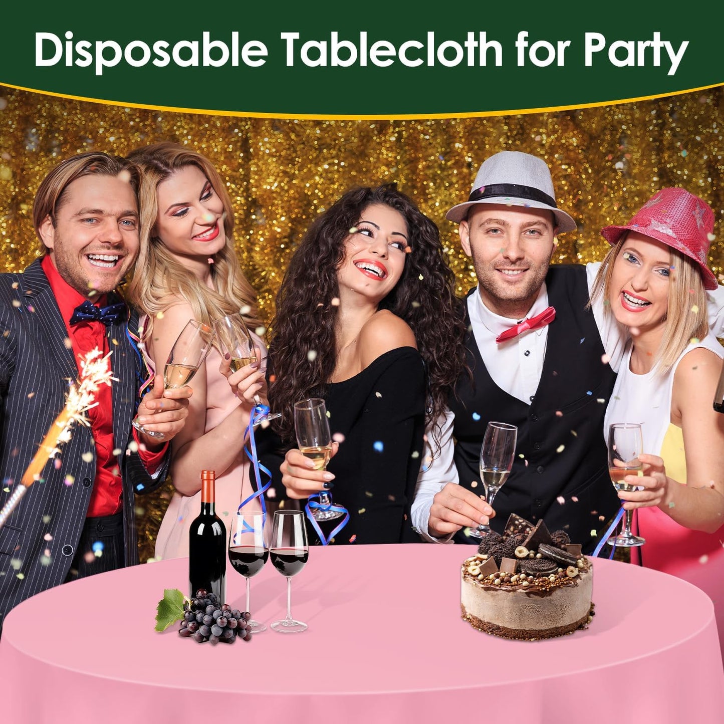 Pink 5 Pack 84 Inch Plastic Tablecloth Disposable Tablecloth for Round Table, Party Plastic Table Cloth