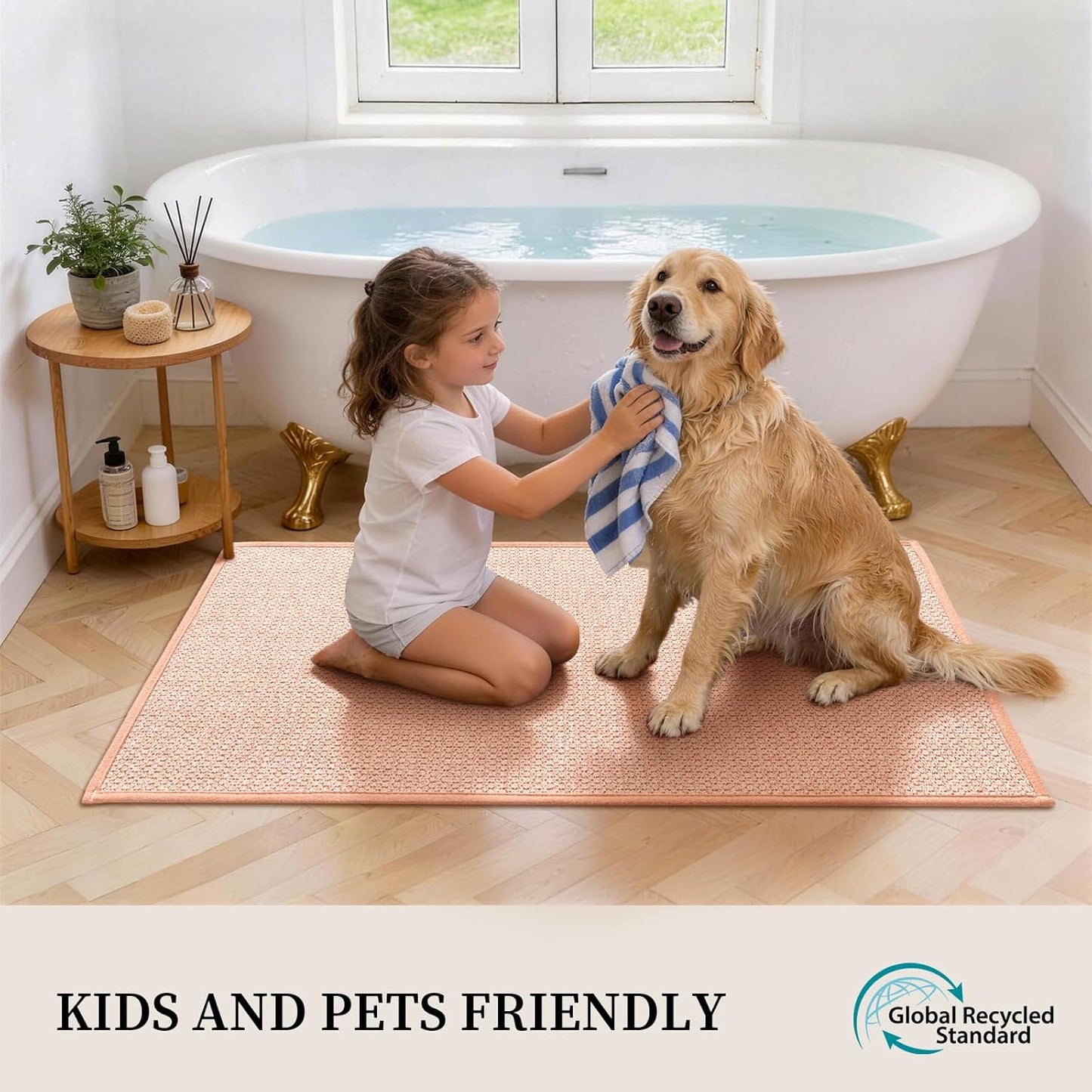 YIHOUSE Pink Bathroom Rugs Sets 2 Piece, Quick Dry Thin Bath Mat with Toilet Rug, Non Slip Absorbent Machine Washable, Bath Rugs for Tub Sink Home Decor (17"x24" + 17.5"x24" U-Shaped)