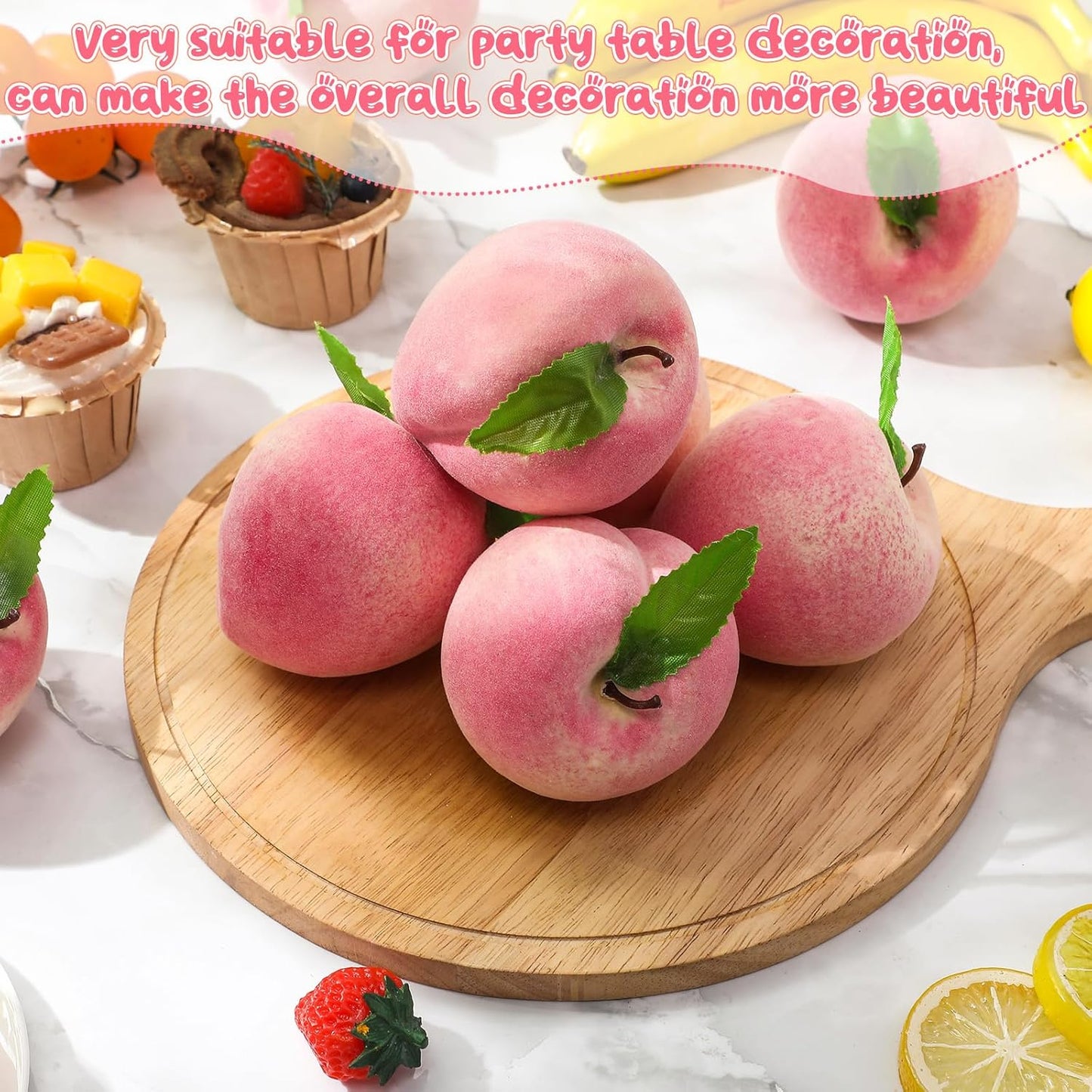 AceOrbit 24 Pcs Artificial Peach Decorations Foam Peach Lifelike Fake Fruit Faux Small Simulation for Home Birthday Party Cabinet Table Festival Kitchen Harvest Photography Prop (3.27 Inch)