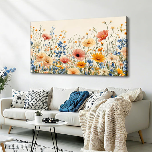 KZKU Wall Art Floral Canvas Print Wildflower Garden Pink Yellow Blue Watercolor style Flower Picture for Bedroom Living Room Artwork Home Wall Decoration 20x40in