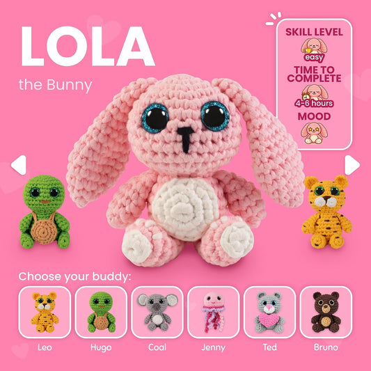 Cookie Box Original Crochet Kit for Beginners โ Gift Set to Make Bunny Lola Amigurumi Plushie โ Easy DIY Crochet & Knitting Starter Kit with Video and PDF Tutorials