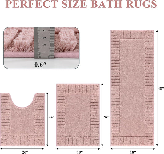 Pauwer Bathroom Rugs Sets 3 Piece Bathroom Shower Rugs with U-Shaped Contour Toilet Mat Absorbent Microfiber Plush Bath Mats Non Slip Bath Rug Machine Washable Shaggy Bath Mat Set, Dusty Pink