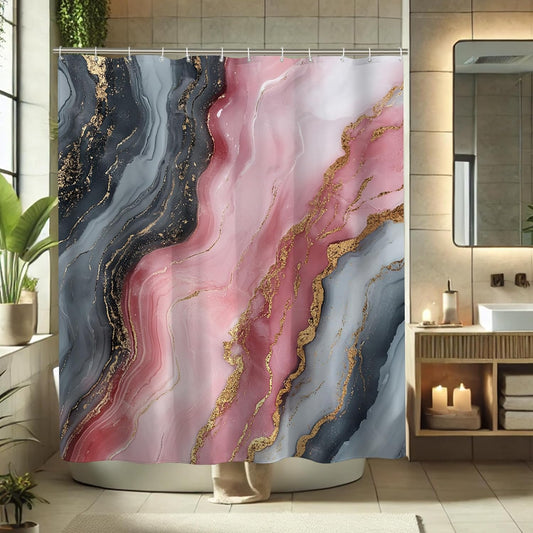 Abstract Peach and Gray Shower Curtain, Modern Art Bathroom Decor for Year-Round Elegance, Chic Waterproof Fabric Shower Curtain Set with Hooks 72x72 Inch