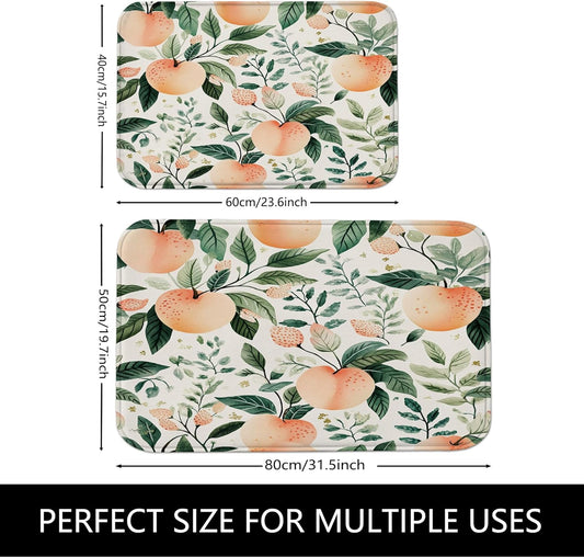 Peach Floral Quick Dry Bath Mat, Nature Inspired Leafy Design Absorbent Non Slip Shower Mat, Summer Memory Foam Washable Bath Rugs for Bathroom Toilet Restroom Decorative 20x32 Inch