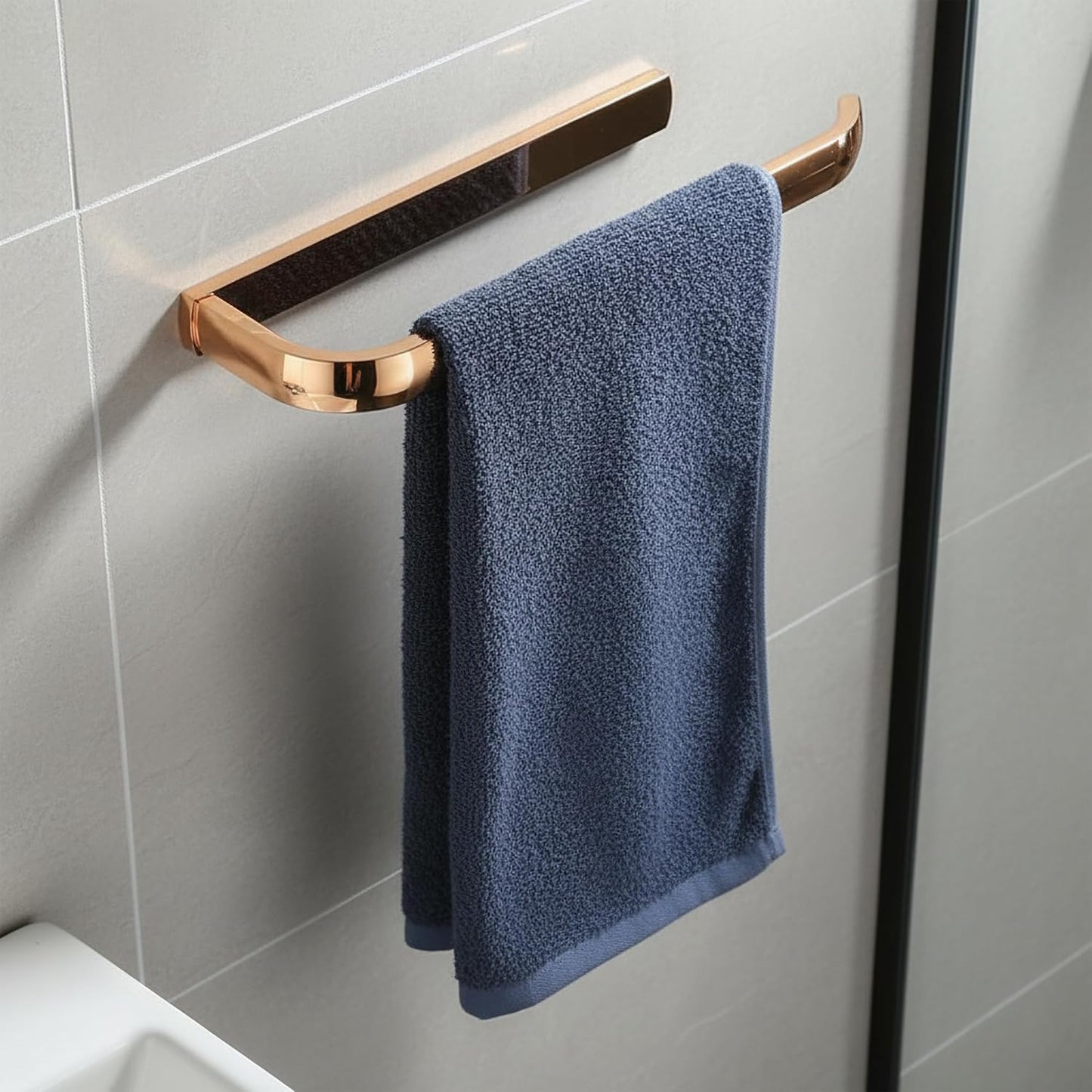 Rose Gold Hand Towel Bar Holder – Wall Mounted Towel Rack, Under Cabinet Kitchen Rust Proof Brushed Brass Bar, European-Style Polished Decor Bathroom Hardware Accessory (Copper, 1 Pack)