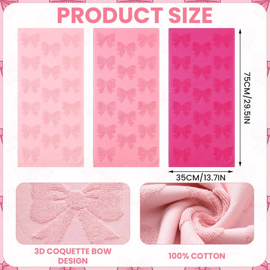 Lyrow 3 Pcs Pink Bow Hand Towels Set for Bathroom Coquette Bow Hand Towels 100% Cotton Absorbent Decorative Jacquard Weave Washcloths Bath Decor Preppy Bathroom Decor Gift, 13.7 x 29.5 Inch