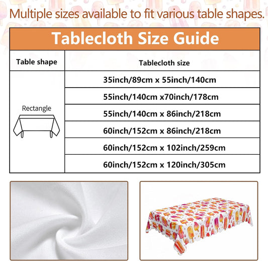 Popsicle Rectangle Table Cloth, Summer Playful Watercolor Drip Summer Peach Polyester Reusable Washable Table Linens Decorations for Kitchen Banquet Camping Party 55x86 Inch