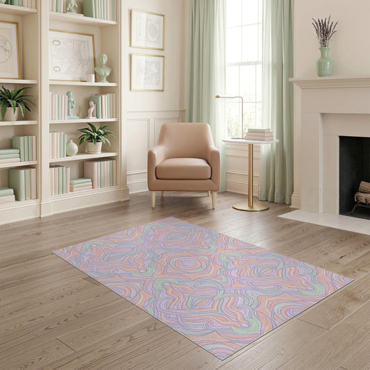 4'x6' Washable Abstract Swirl Area Rug, Peach Flatwoven Floor Mat Non-Slip Chair-Friendly Carpet for Home Office, Gaming Room, Under Desk | Ref:2091782