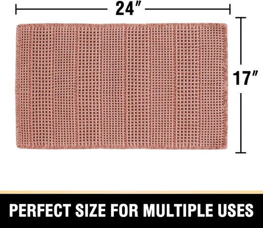 H.VERSAILTEX Upgraded Waffle Bath Mat Super Absorbent Non Slip Bath Rug Soft Pink 17" x 24"