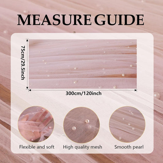 10 ft Pink Pearl Table Runner Tulle Fabric Lace Table Runners for Bridal Shower Birthday Party Wedding Arch Veil Dessert Table Decorations