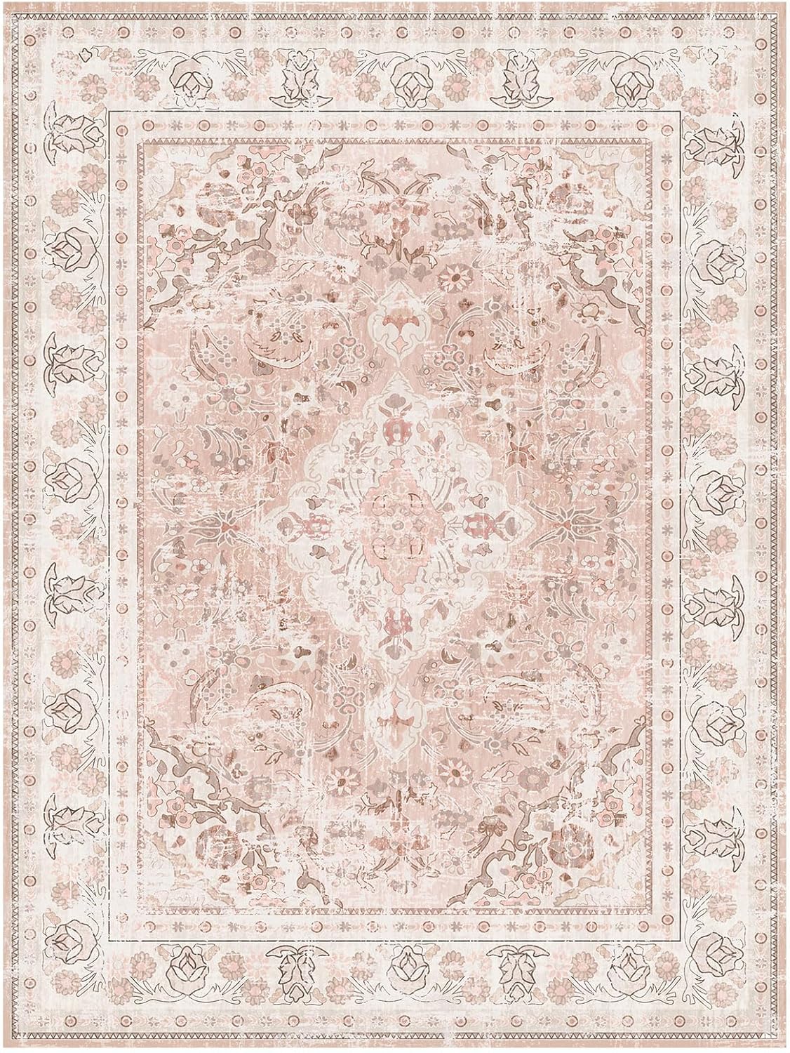 Vhong 2×3 Dusty Pink Area Rugs Washable Boho Vintage Modern Neutral Small Carpet Doormat for Bathroom Kitchen Entryway Girls' Room Nursery Room Non Slip
