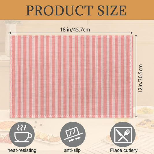 Pink Shabby Chic Floral Placemats Set of 6, Pink Rose Place Mats Washable Heat Resistant 12×18 Inch Linen Table Mats for Party Kitchen Dining, Vintage Outdoor Decor