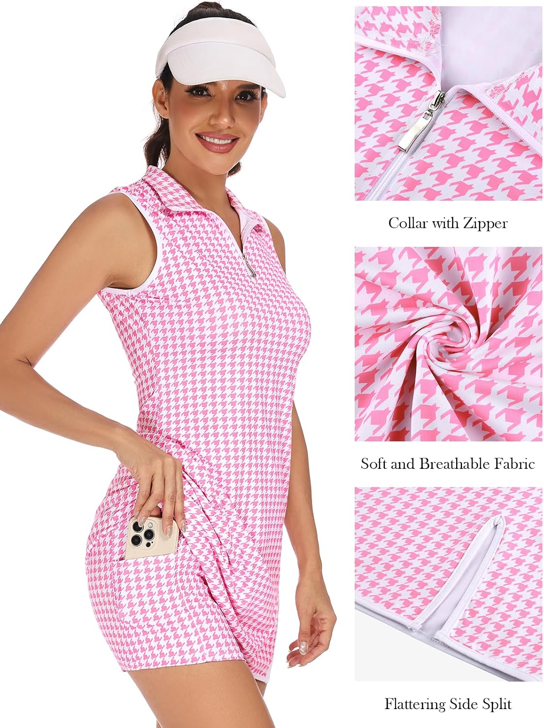 Koscacy Womens Tennis Dress Sleeveless Golf Dresses with Shorts Zip Up Stand Collar Workout Athletic Outfits