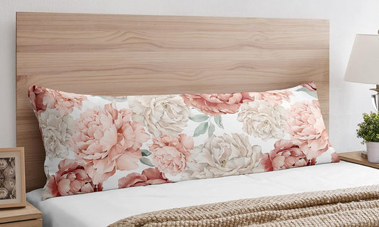 Sweet Jojo Designs Blush Pink Boho Shabby Chic Floral Girl Body Pillow Case Cover - Off White Ivory Cream Bohemian Vintage Garden Watercolor Flower Nature Elegant Colorful Pastel Light Dusty Rose