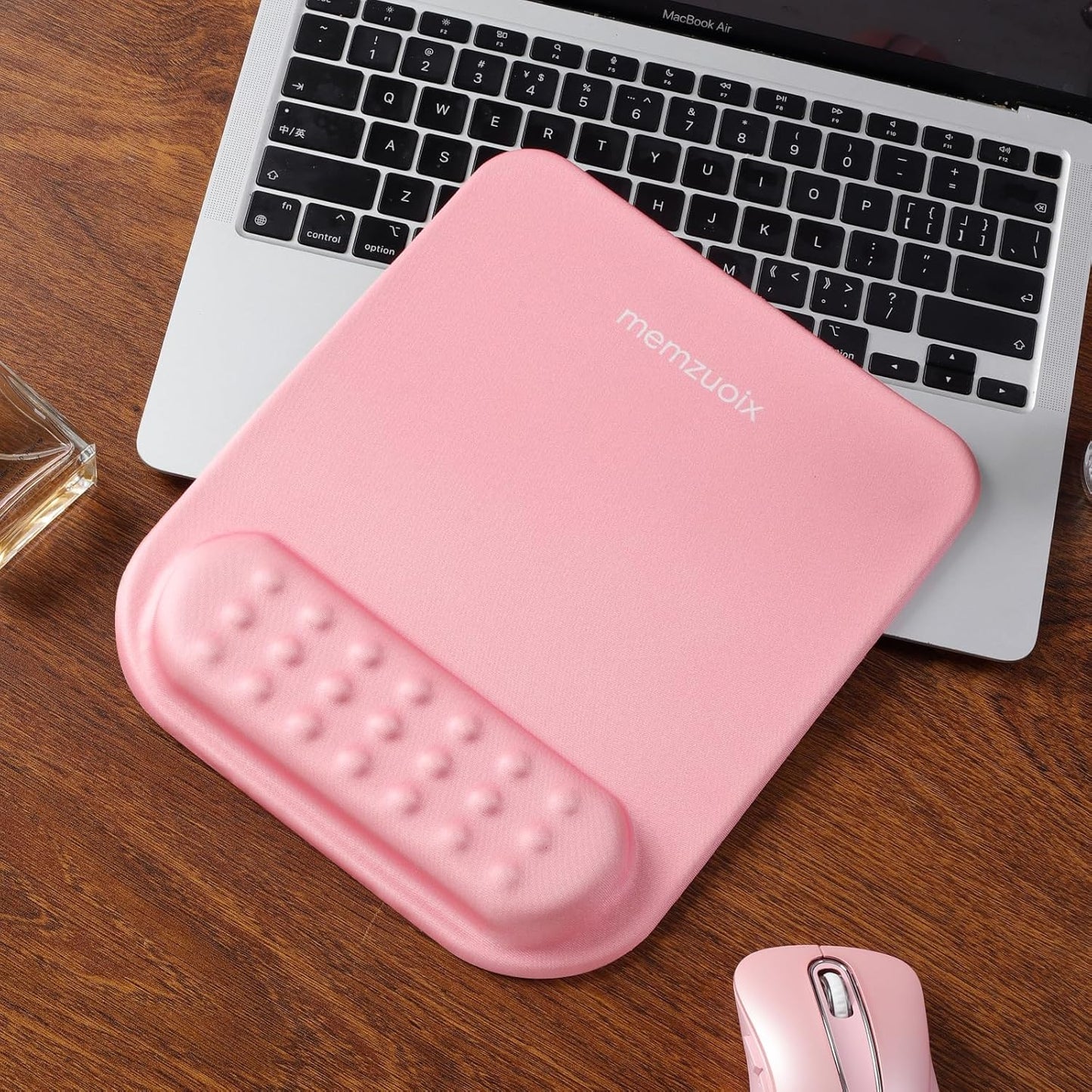 memzuoix Pink Ergonomic Mouse Pad with Wrist Rest Support,Premium Memory Foam Cushioning for Pain Relief, Non-Slip PU Base for Stable Smooth Control - Perfect for Laptop, Computer, and Home Office
