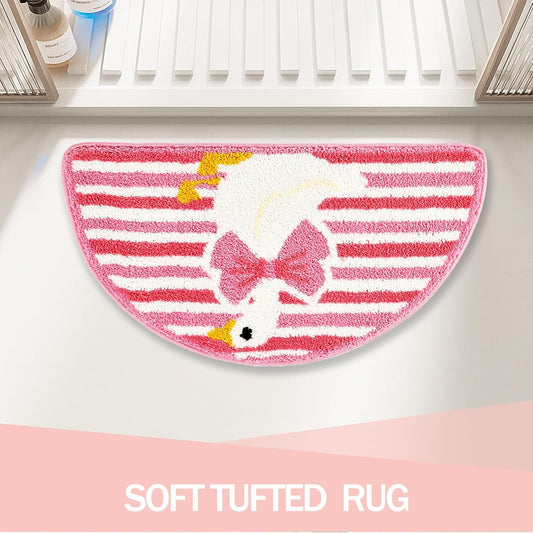 Cute Goose with Bow, Pink Stripe Bathroom Rug, Soft Plush Kawaii Tufted Bath Room Mat, Non-Slip & Machine Washable, Absorbent & Quick Dry Floor Mat Home Decor for Shower, Tub and Sink, 17.7"x31.5"