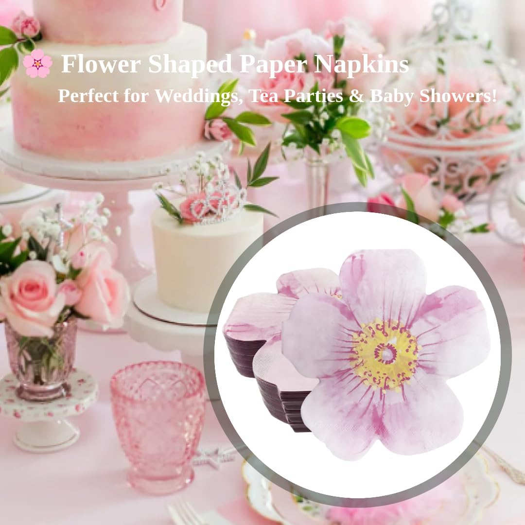 50ct 3-Ply Pink Wedding Paper Napkins – Pink Flower Shaped Party Napkins Perfect for Birthday, Bridal Shower, Bachelorette,Wedding, or Party Decorations, Disposable Cocktail Napkins