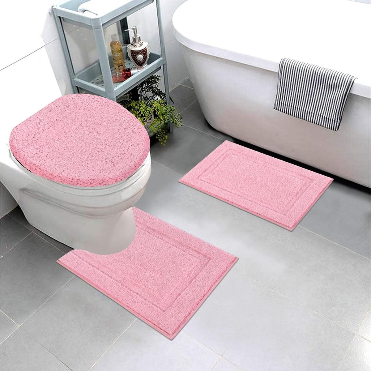 3 Pieces Bath Rugs Set with Toilet Lid Cover Soft Absorbent