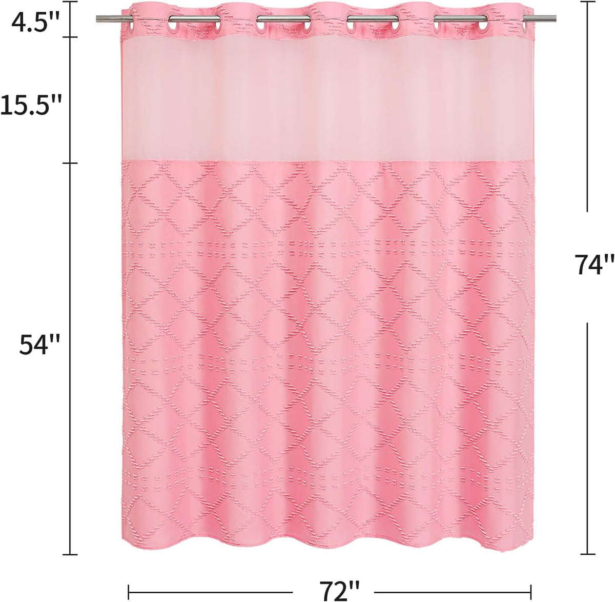 Pink No Hook Tufted Shower Curtain with Snap-in Liner Set, 72 x 74 Inch