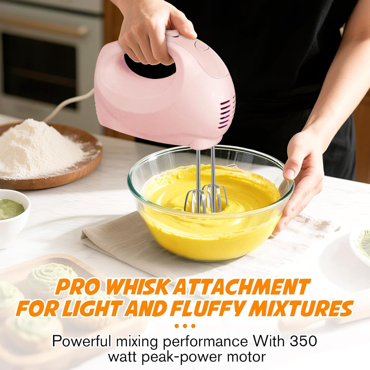 Showvigor Electric Hand Mixer with 5 Stainless Steel Whisks,5 Speed,Pink