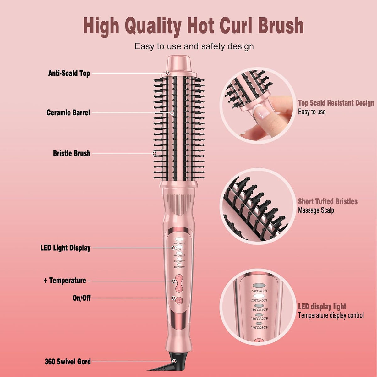 Heated Round Brush, Ceramic Tourmaline Ion 1 1/2 inch Curling Iron
