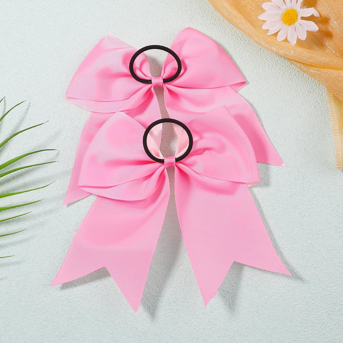 20 PCS 8 Inch Cheer Hair Bows Large Cheerleading Big Hair Bows with Ponytail Holder Hand-made Grosgrain Ribbon Hair Accessories for Teen Girls(Pink)