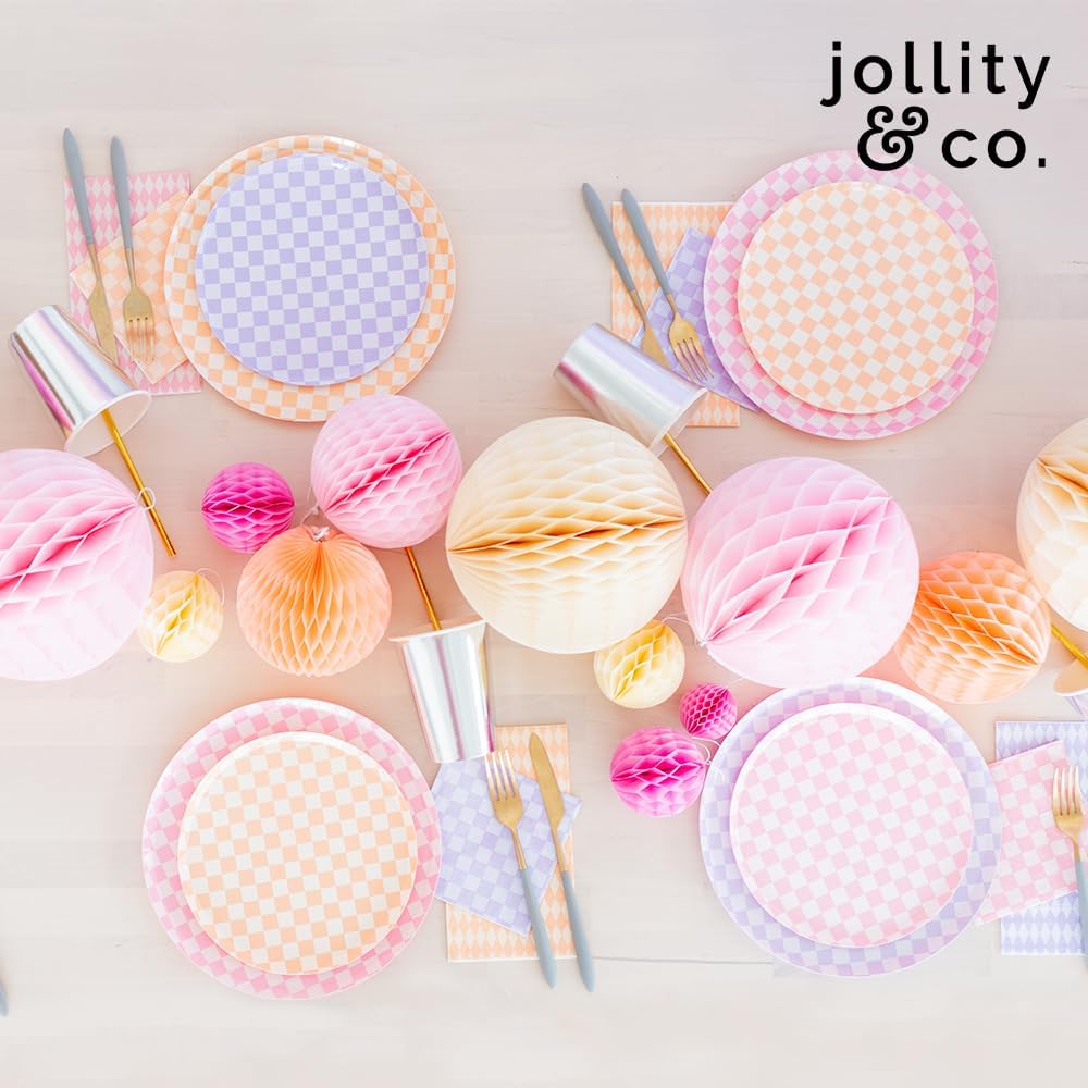 Jollity & Co Check It! Guest Napkins - Party Napkins in Peaches N' Cream - Pack of 16 Guest Napkins - Easy to Mix and Match - Paper Napkins to Suit All Occasions and Birthday Decorations