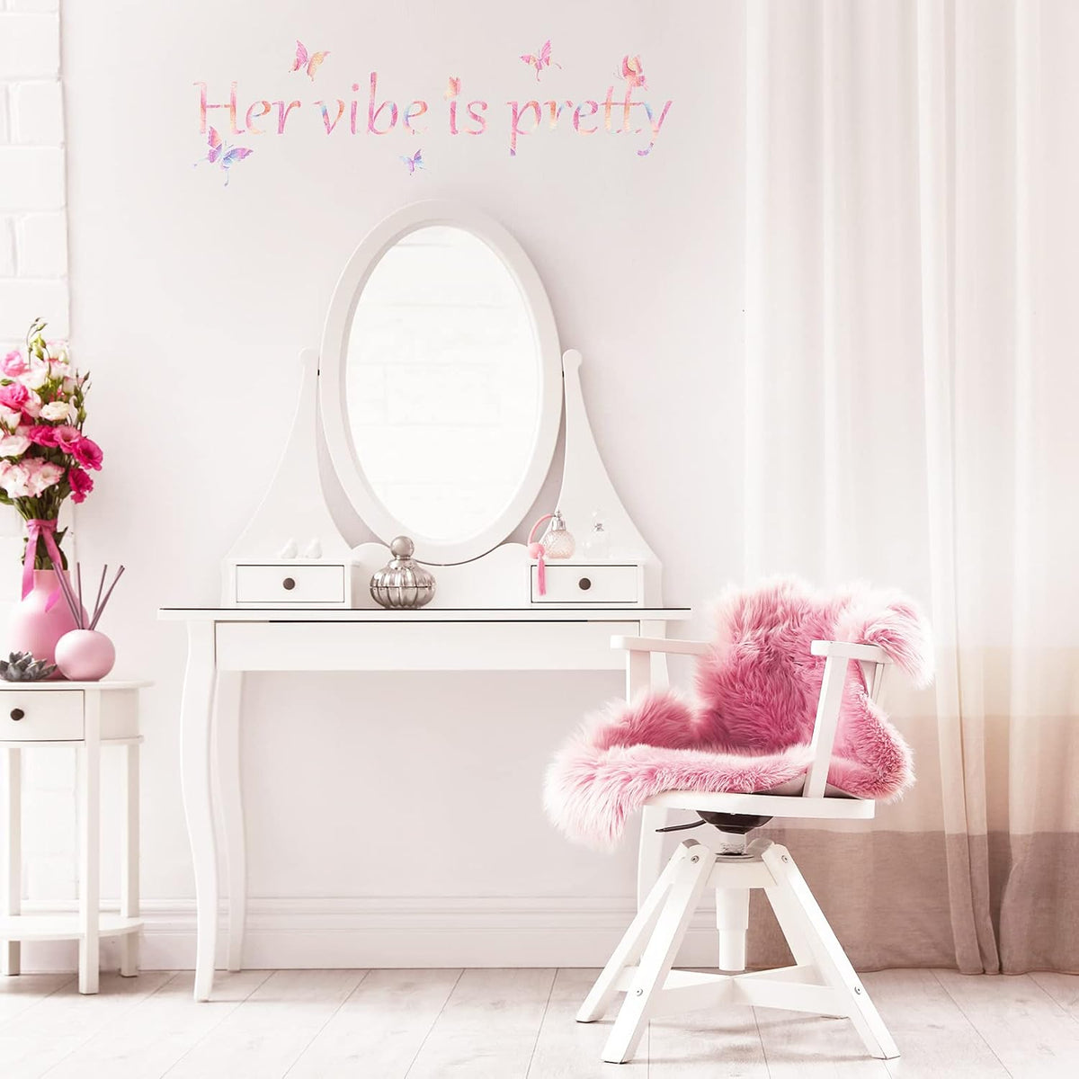 Her Vibe is Pretty Wall Decal Quote for Women, Simple Style, Pink