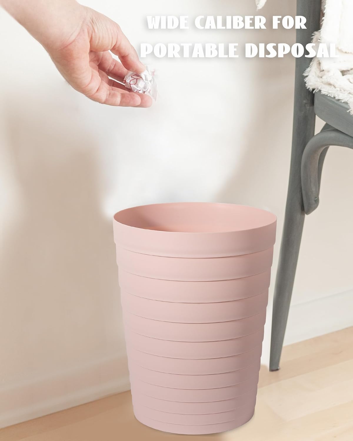 Small Bathroom Trash Can Wastebasket, Plastic Garbage Bin Container Basket for Bathrooms, Laundry Room, Kitchens, Offices, Kids Rooms, Dorms, Pink, 1.8 Gallon