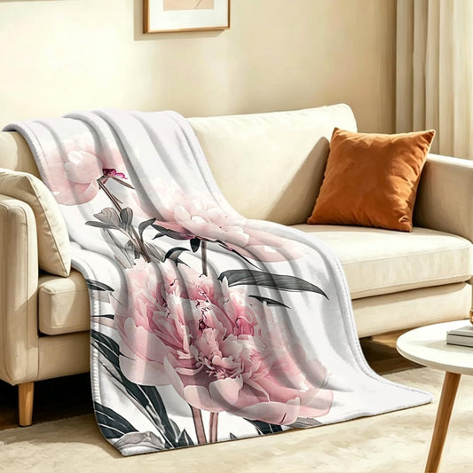 Pink Rose Throw Blanket Watercolor Floral Print Soft Warm Cozy Lightweight Pink Flower Botanical Decor Flannel Blanket for Couch Sofa Bedroom Gifts Women Girls (59" x 70")