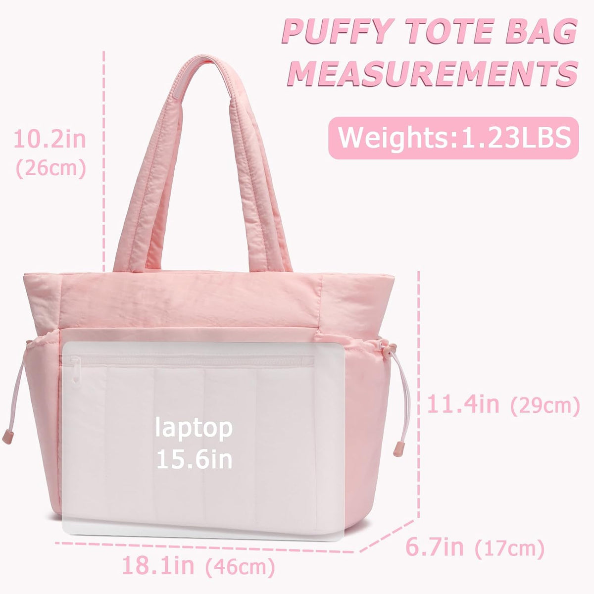 Tote Bag for Women, Lightweight Puffer Tote Bag with Compartments, Quilted Shoulder Bag Handbag with Zipper for Work
