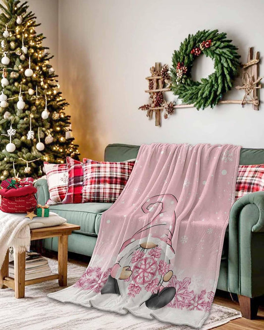 Christmas Throw Blanket Gnome Snowflake Blanket Soft Warm Cozy Flannel Fleece Blanket Pink Christmas Blankets for Home Sofa Chair Beds Christmas Decoration 40" x 50"