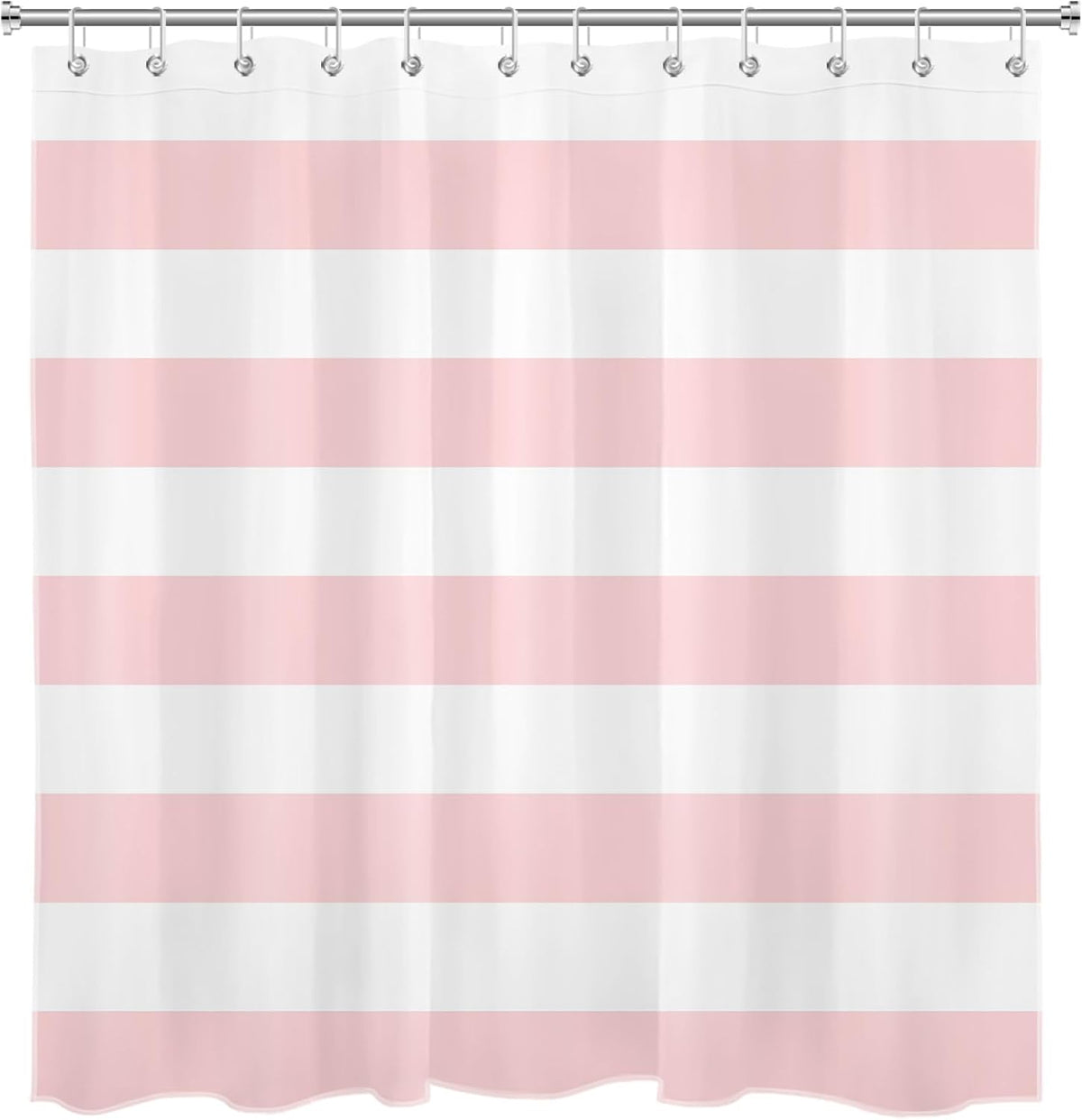 Pink Striped Shower Curtain Pink and White Bathroom Decor - Polyester Fabric 72x72 Inch with 12 Hooks, Modern Minimalist Stripe Bathroom Curtain Design for Bathtub/Shower