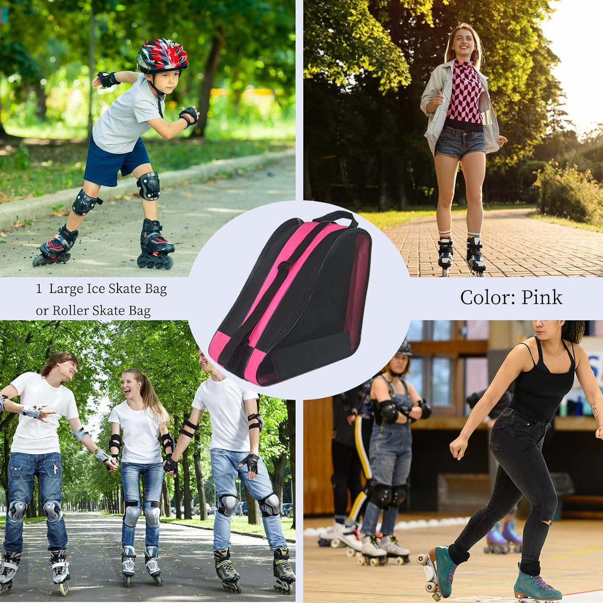 Roller Skate Bag,Adjustable Shoulder Strap ice Skate Bags for Girls Boys and Adults,Large Capacity Breathable Skate Bags Fit Quad Skates,Inline Skates,Roller Skates and Most Skate Accessories