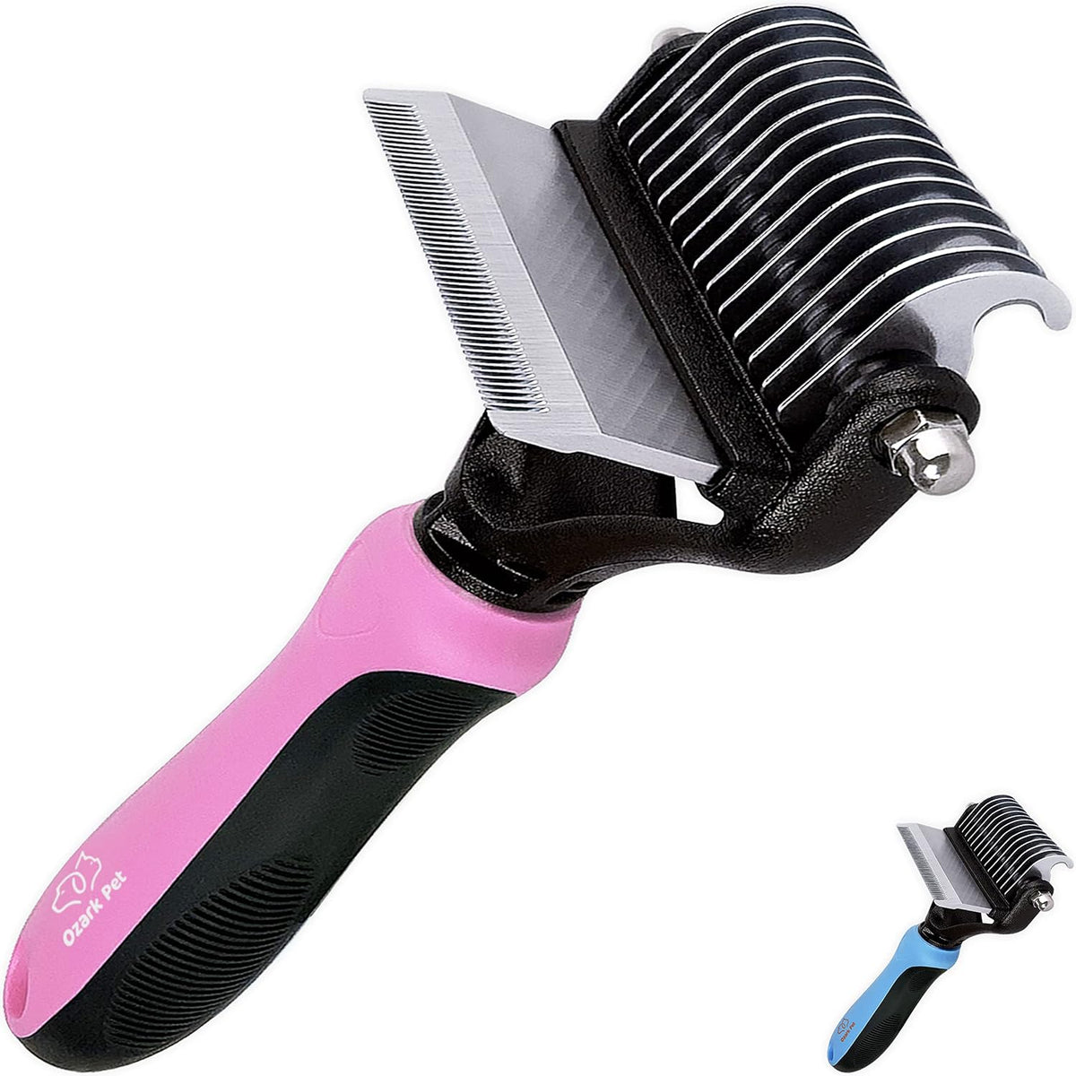 Deshedding Brush & Undercoat Rake – Double-Sided 22 & 87 Teeth Dematting Comb for Dog & Cat, Stainless Steel Grooming Tool for Loose Fur, Short to Long Hair, Reduces Shedding 95, Pink Large