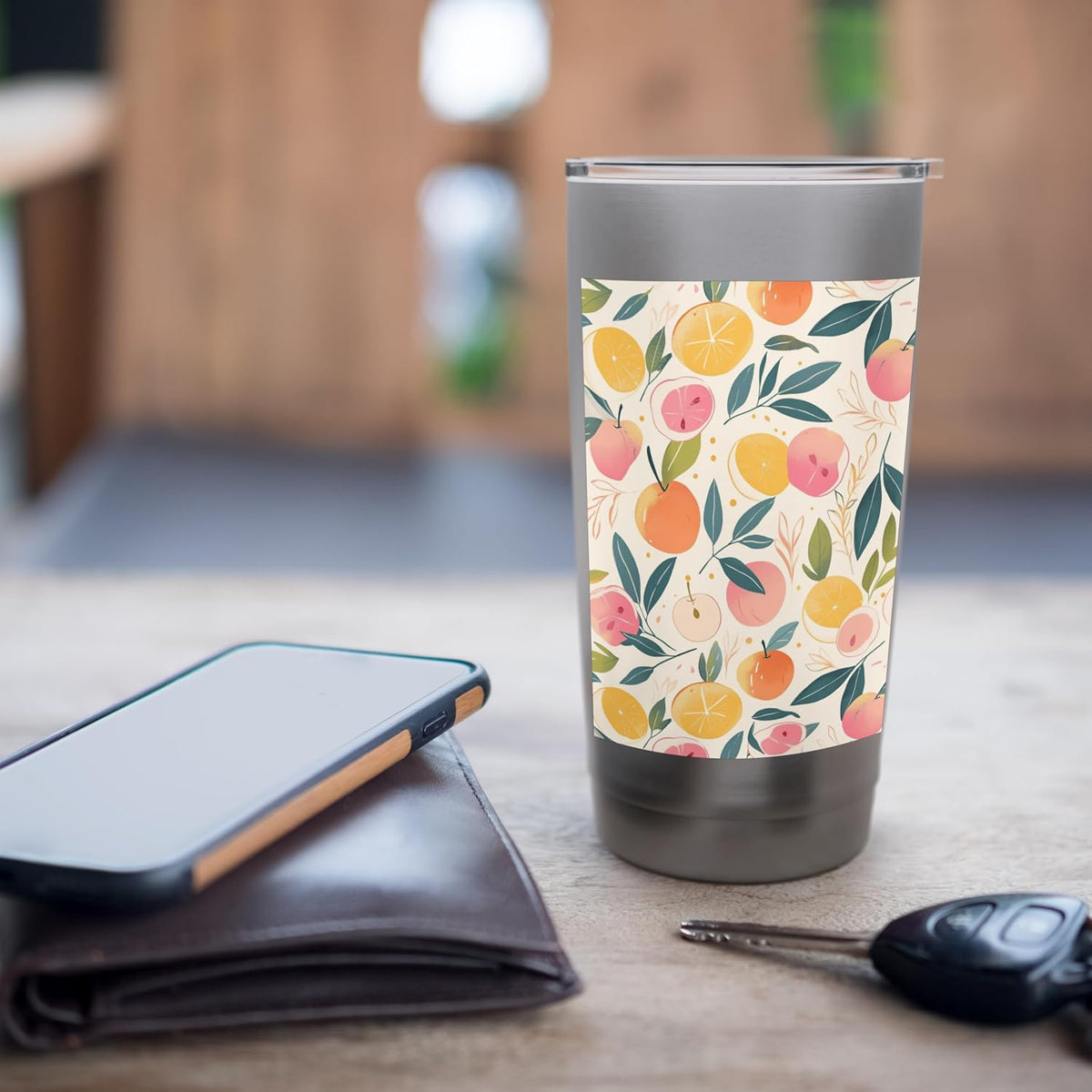 Pattern Art Peach Fruit Vintage Stainless Steel Insulated Tumbler