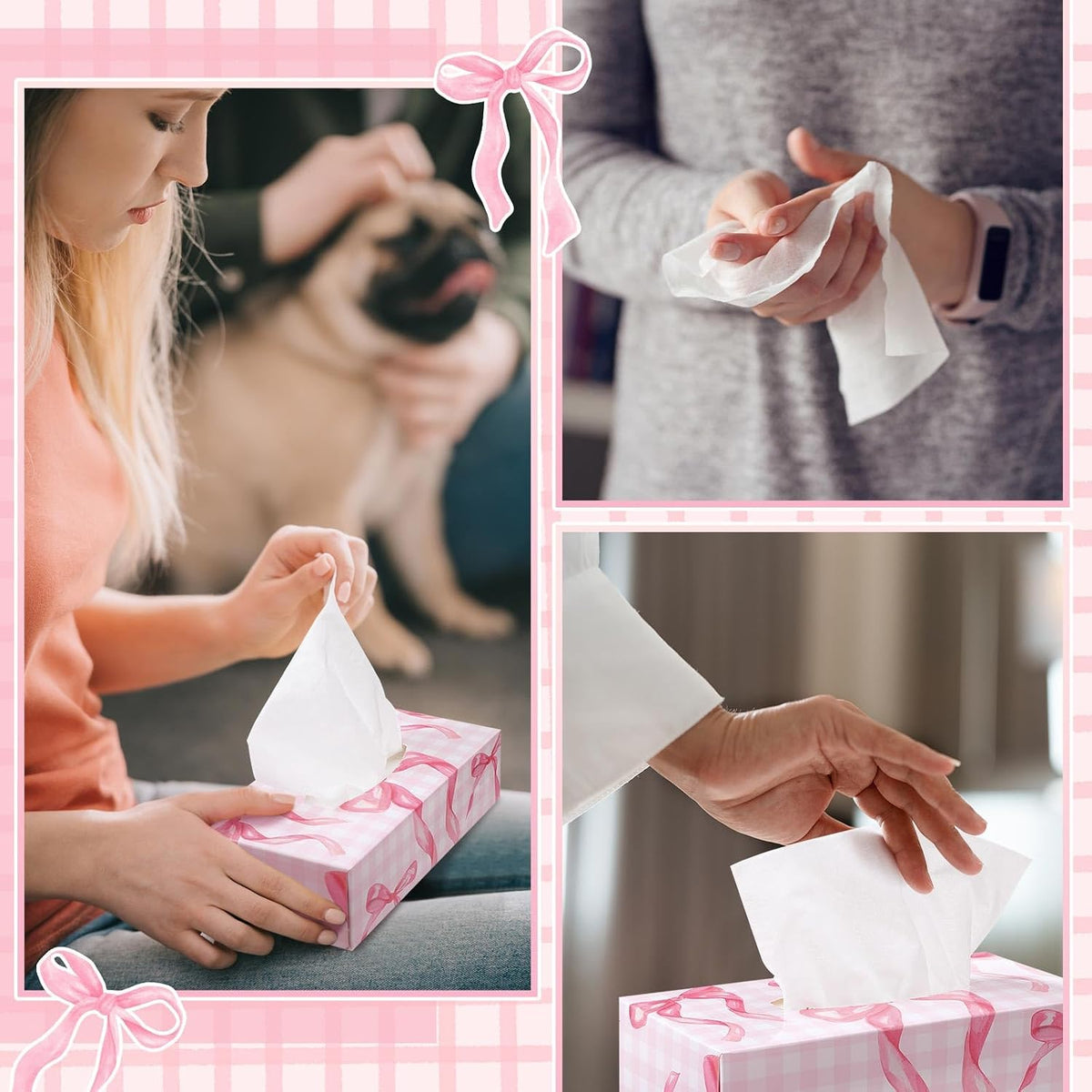 12 Pack Back to School Facial Tissue Boxes, Pink Bow