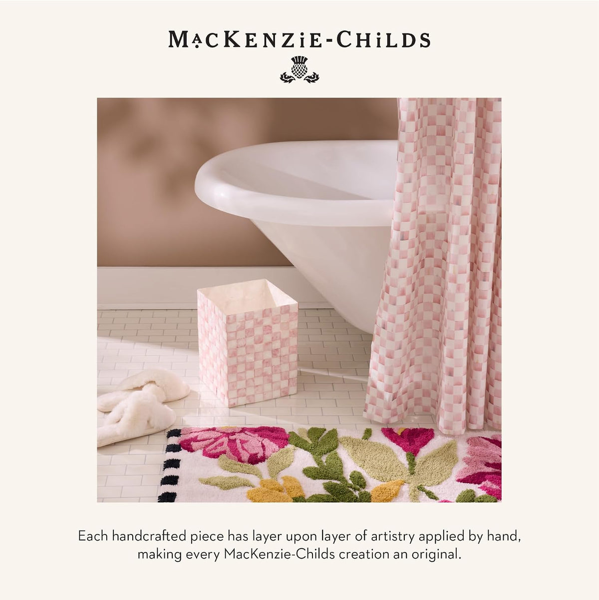 Tissue-Box Cover, Pink-and-White Rosy Check, Square