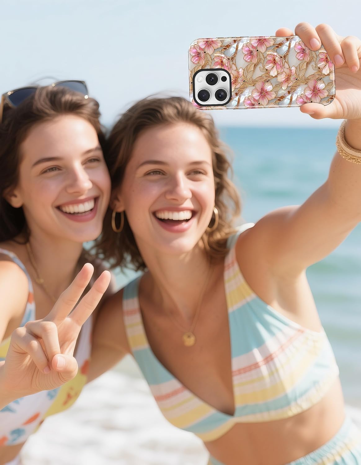 Magnetic Flower Phone Case for iPhone 17, Pink White