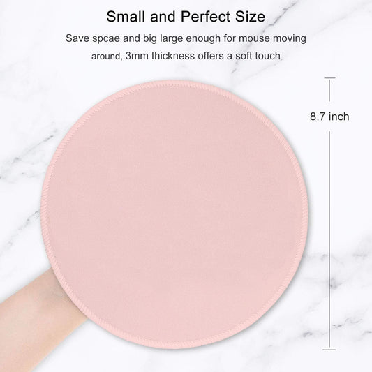 Pink Mouse Pad, Premium-Textured Small Round Mousepad 8.7 x 8.7 Inch Pink, Stitched Edge Anti-Slip Waterproof Rubber Pretty Cute Computer Mat for Office Home Gaming Laptop Men Women Kids