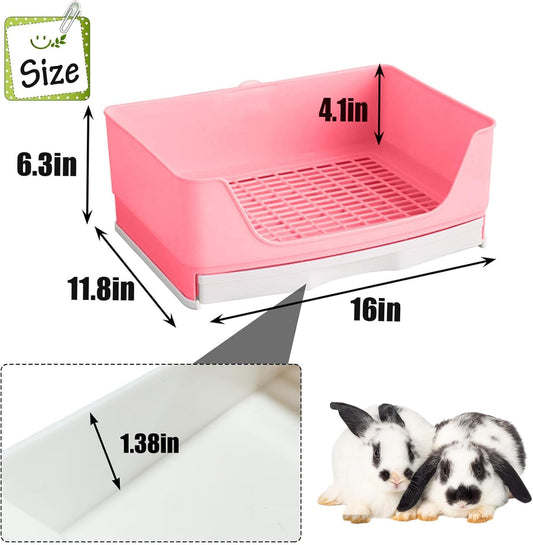 kathson Large Rabbit Litter Box Trainer, Potty Corner Toilet with Drawer Bigger Pet Pan for Adult Hamster, Guinea Pig, Ferret, Galesaur, Bunny and Other Animals (Pink)