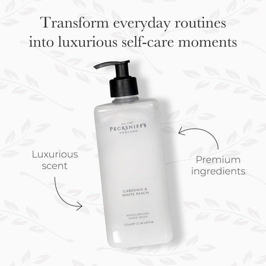 Gardenia & White Peach Hand Wash โ Luxury Liquid Hand Soap 725 ml/24.52 fl oz, Softening, Hydrating, Revitalising, Cruelty-Free, Made in England