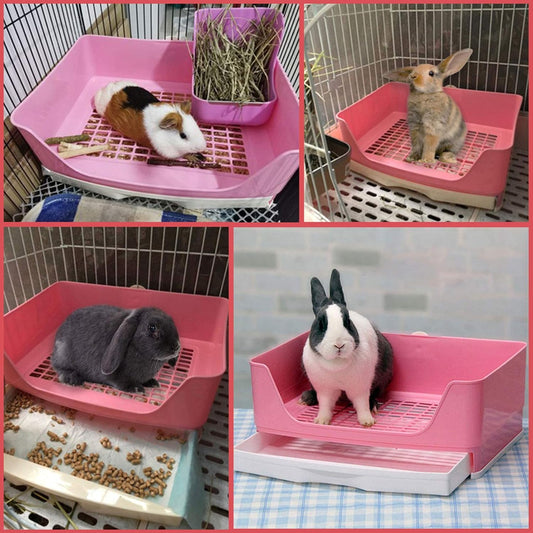 Large Rabbit Litter Box Corner Toilet Box Bigger Pan Pet Potty Trainer with Drawer for Adult Bunny Guinea Pig Chinchilla Ferret Galesaur Hedgehog Small Animals(Pink)
