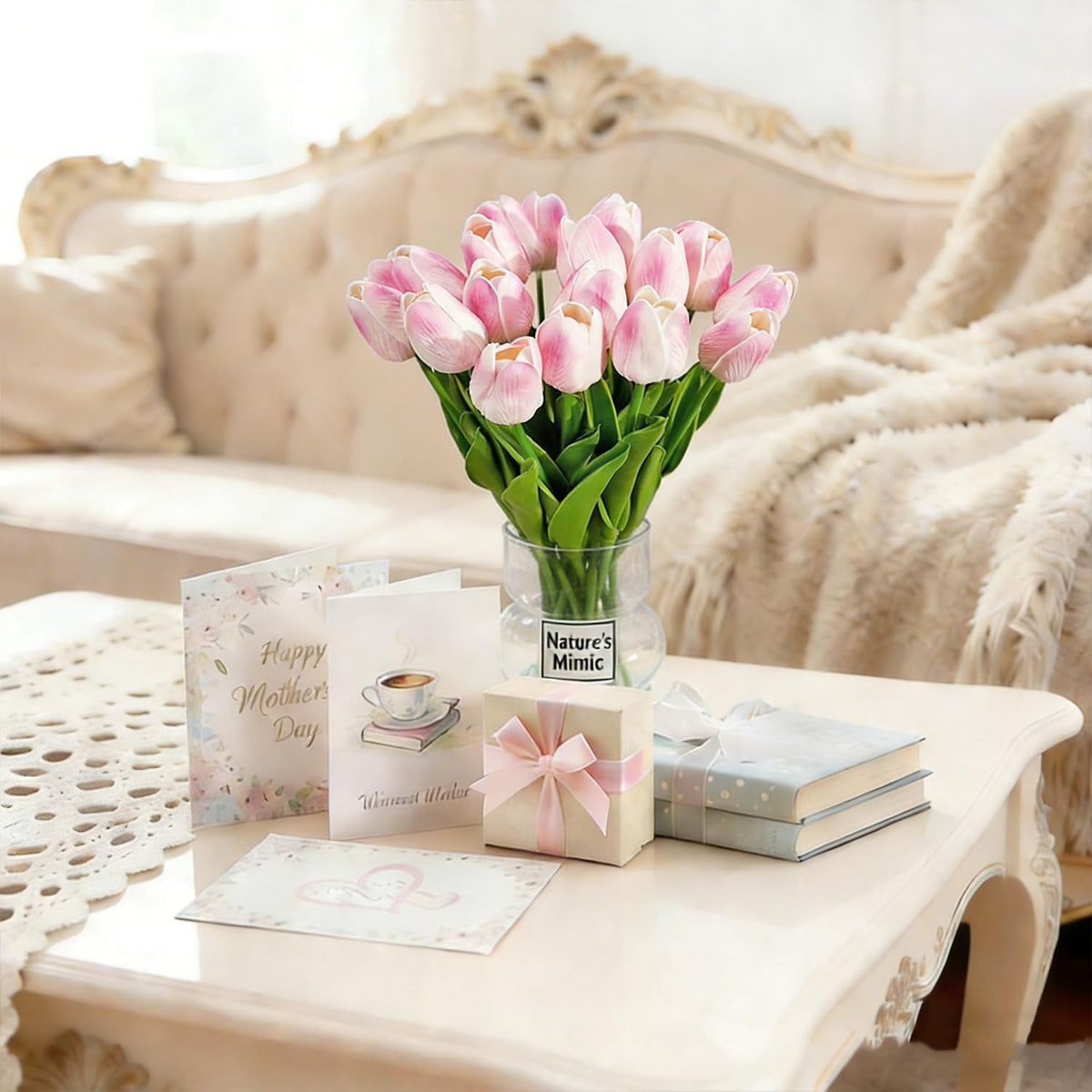 20pcs Pink Tulips Artificial Flowers 13 Inch PU Fake Flowers Fake Tulips