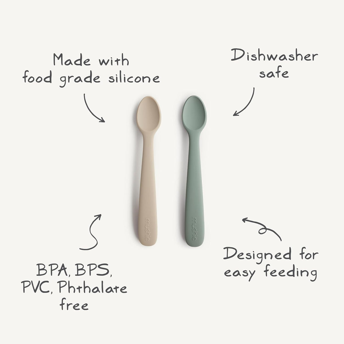 Silicone Baby Feeding Spoons | 2 Pack (Blush/Shifting Sand)